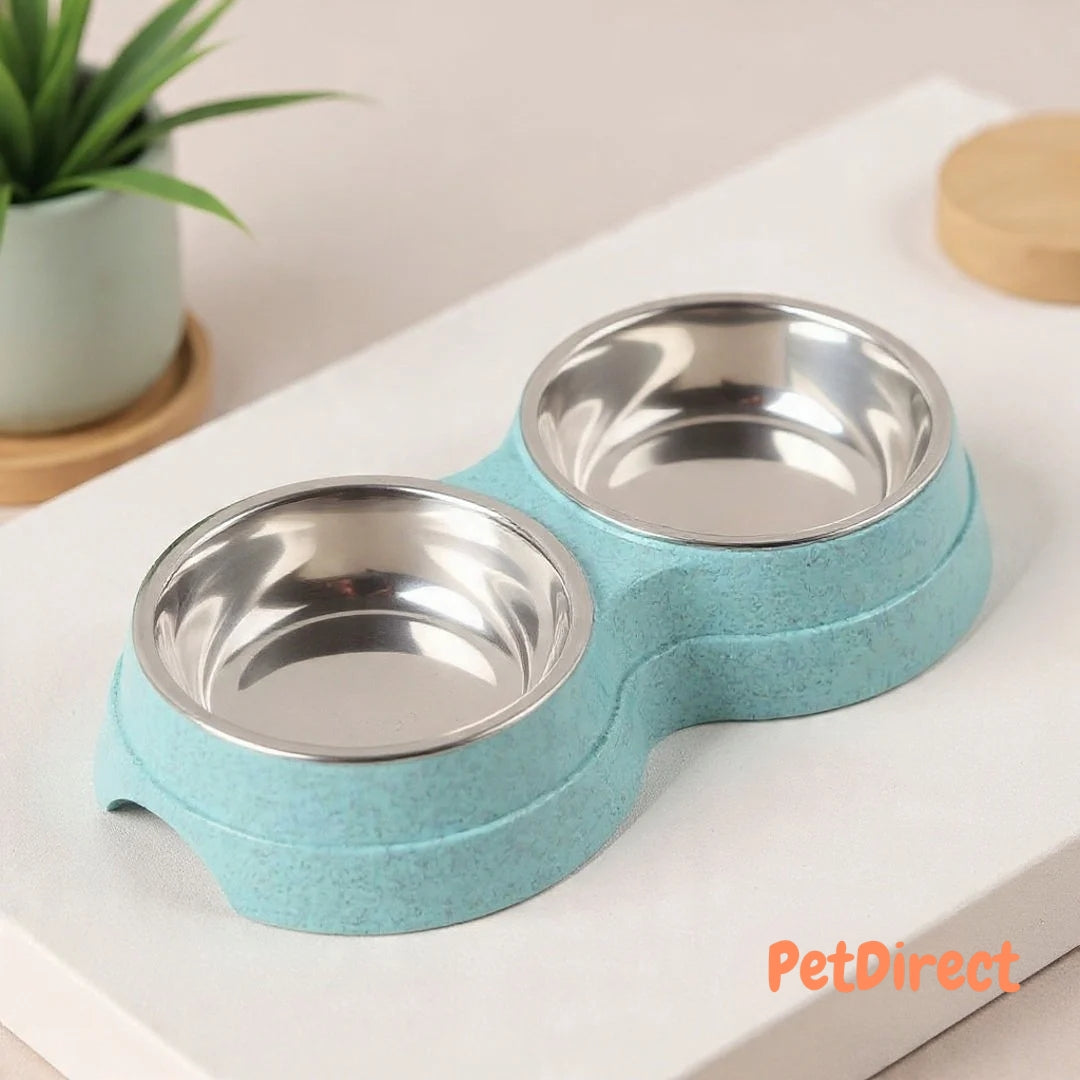 Ciotole Doppie in Acciaio Inox per l'Alimentazione di Cuccioli, Gatti e Cani Piccoli | Mangiatoia Acqua e Cibo