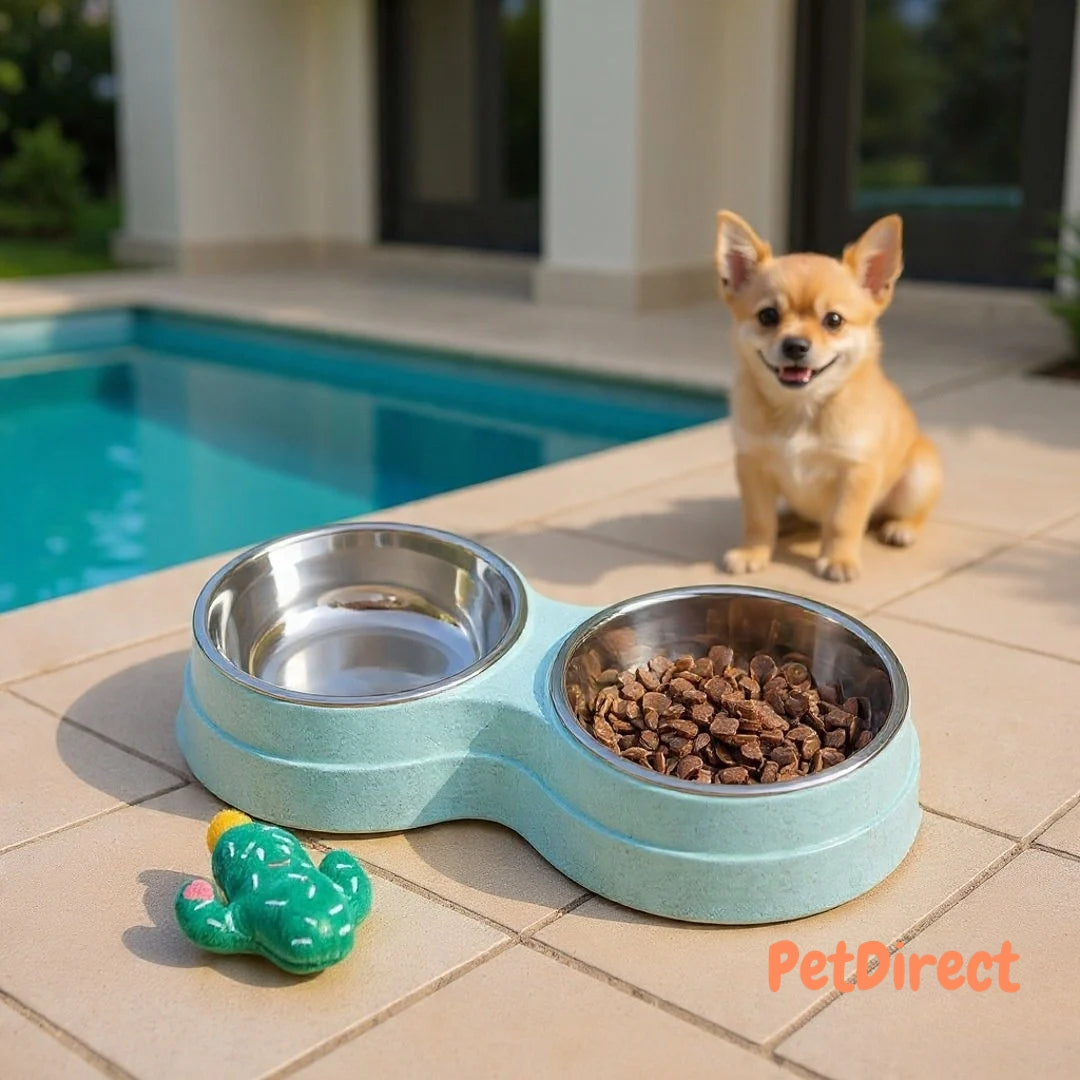 Ciotole Doppie in Acciaio Inox per l'Alimentazione di Cuccioli, Gatti e Cani Piccoli | Mangiatoia Acqua e Cibo