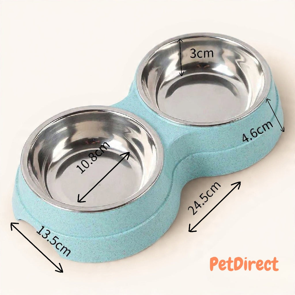 Stainless Steel Double Bowls for Feeding Puppies, Cats, and Small Dogs | Food and Water Feeder