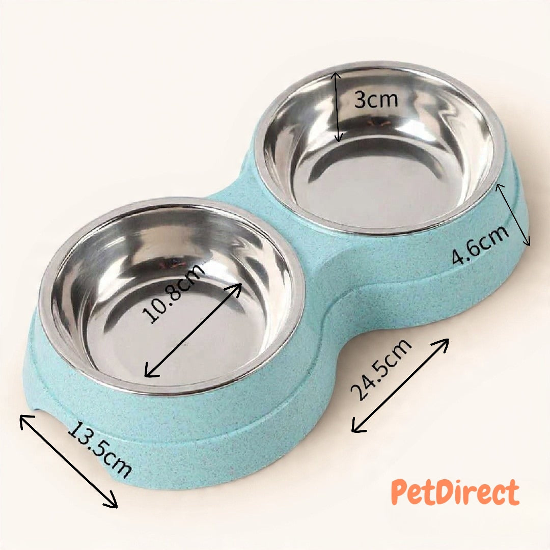 Stainless Steel Double Bowls for Feeding Puppies, Cats, and Small Dogs | Food and Water Feeder
