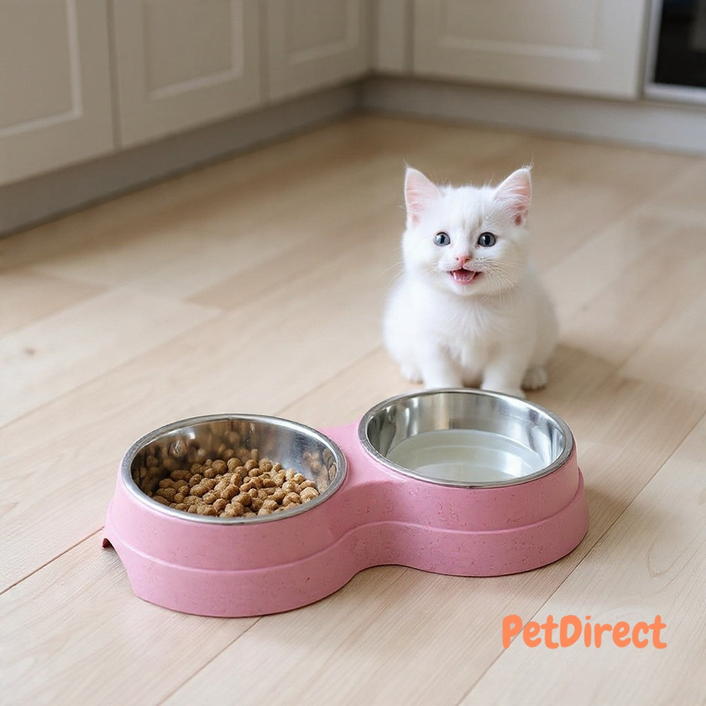 Stainless Steel Double Bowls for Feeding Puppies, Cats, and Small Dogs | Food and Water Feeder