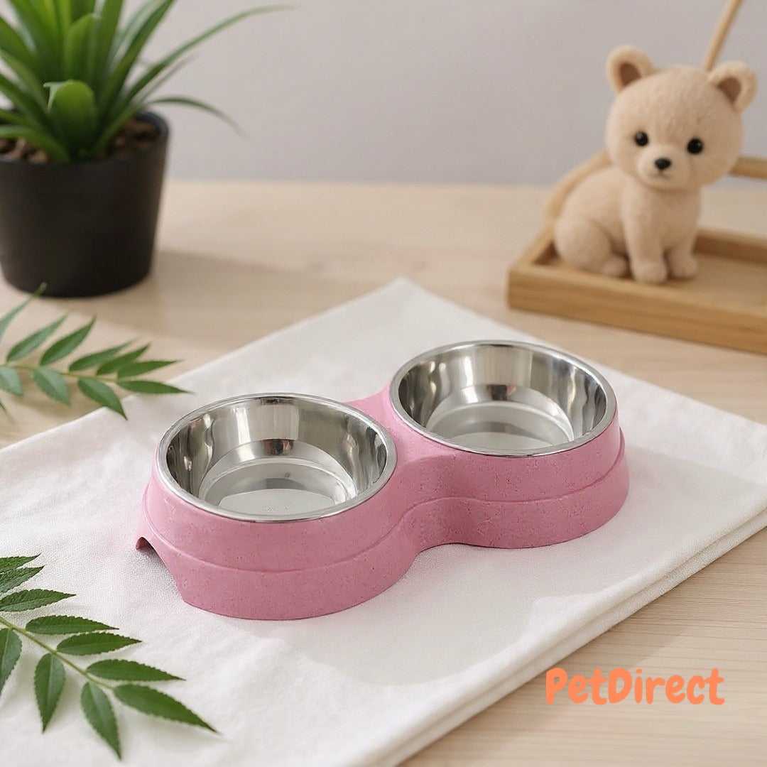 Ciotole Doppie in Acciaio Inox per l'Alimentazione di Cuccioli, Gatti e Cani Piccoli | Mangiatoia Acqua e Cibo