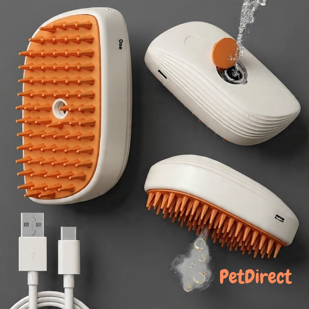 Spazzola a Vapore Ricaricabile USB 3-in-1 per Cani e Gatti | Pettine Massaggiante Spray per la Rimozione Efficace dei Peli