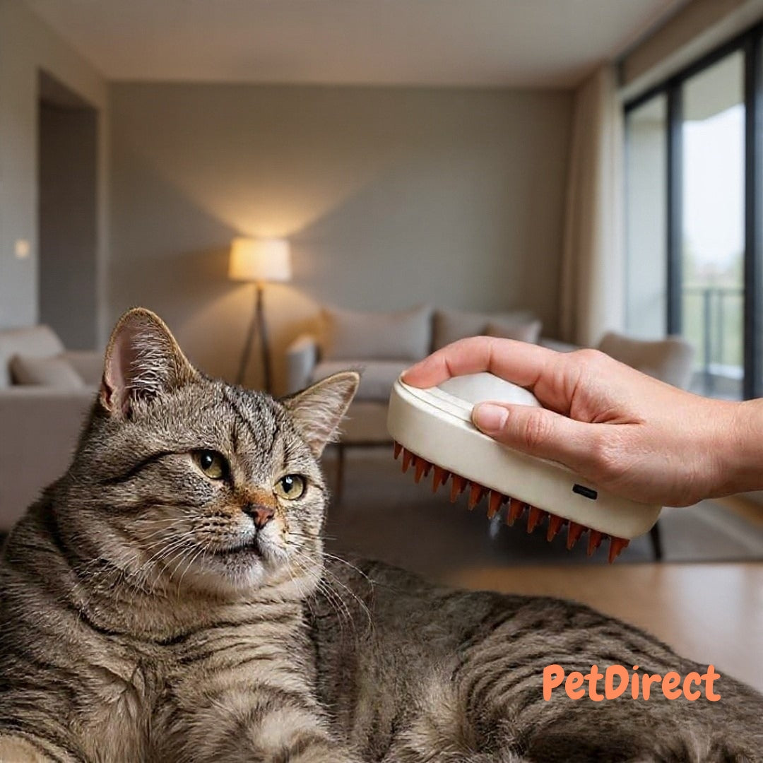 Spazzola a Vapore Ricaricabile USB 3-in-1 per Cani e Gatti | Pettine Massaggiante Spray per la Rimozione Efficace dei Peli